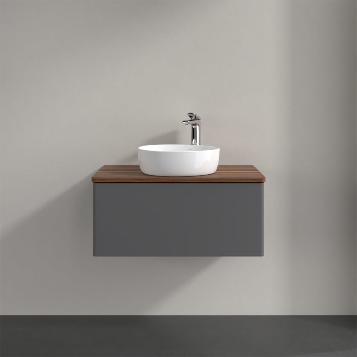 Villeroy & Boch Antao Waschbeckenunterschrank, 80 x 36 cm, 1 Auszug mit LED-Licht, Front ohne Struktur, mit Hahnloch