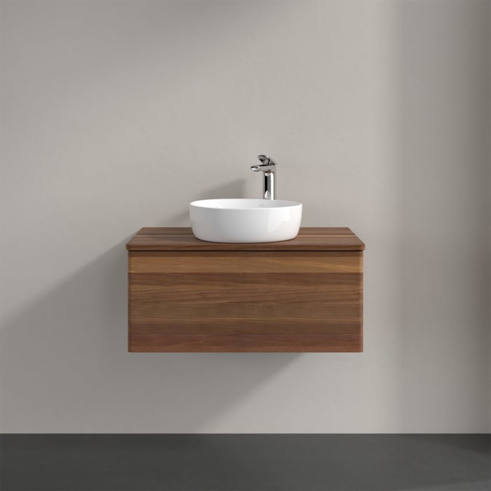 Villeroy & Boch Antao Waschbeckenunterschrank, 80 x 36 cm, 1 Auszug mit LED-Licht, Front ohne Struktur, mit Hahnloch