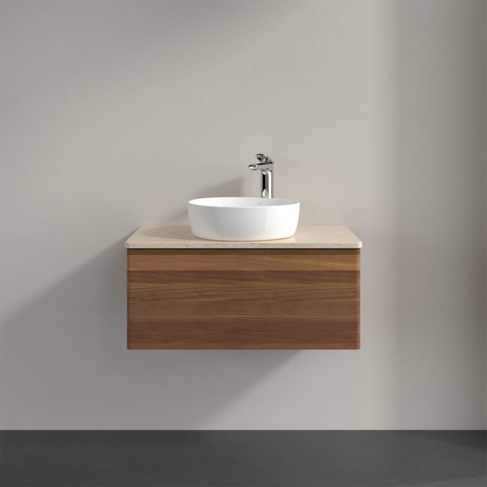 Villeroy & Boch Antao Waschbeckenunterschrank, 80 x 36 cm, 1 Auszug mit LED-Licht, Front ohne Struktur, mit Hahnloch