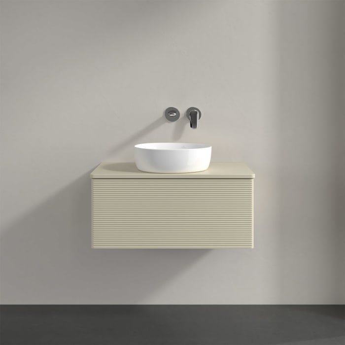 Villeroy & Boch Antao Waschbeckenunterschrank, 80 x 36 cm, 1 Auszug mit LED-Licht, Front mit Struktur, ohne Hahnloch