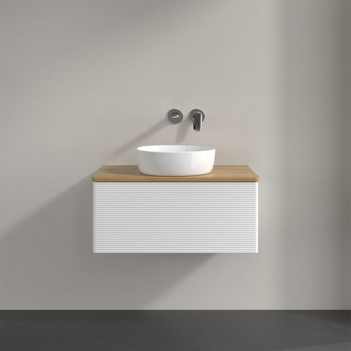 Villeroy & Boch Antao Waschbeckenunterschrank, 80 x 36 cm, 1 Auszug mit LED-Licht, Front mit Struktur, ohne Hahnloch