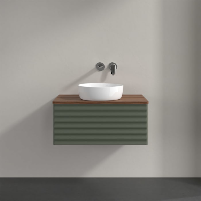 Villeroy & Boch Antao Waschbeckenunterschrank, 80 x 36 cm, 1 Auszug mit LED-Licht, Front mit Struktur, ohne Hahnloch