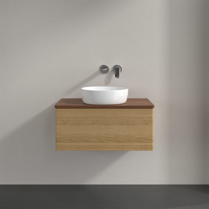 Villeroy & Boch Antao Waschbeckenunterschrank, 80 x 36 cm, 1 Auszug mit LED-Licht, Front mit Struktur, ohne Hahnloch