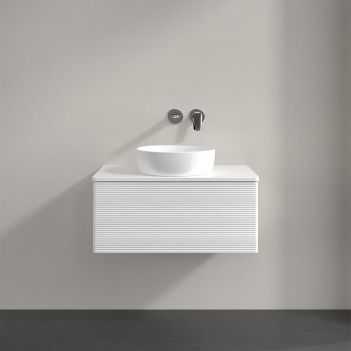 Villeroy & Boch Antao Waschbeckenunterschrank, 80 x 36 cm, 1 Auszug mit LED-Licht, Front mit Struktur, mit Hahnloch