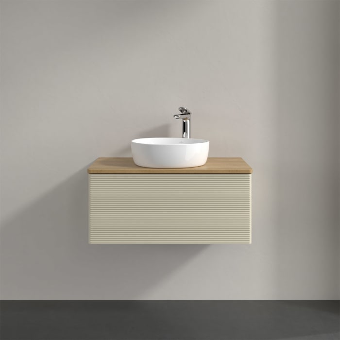 Villeroy & Boch Antao Waschbeckenunterschrank, 80 x 36 cm, 1 Auszug mit LED-Licht, Front mit Struktur, mit Hahnloch