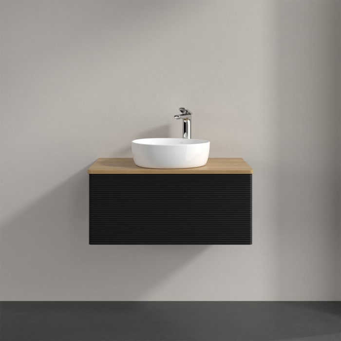 Villeroy & Boch Antao Waschbeckenunterschrank, 80 x 36 cm, 1 Auszug mit LED-Licht, Front mit Struktur, mit Hahnloch