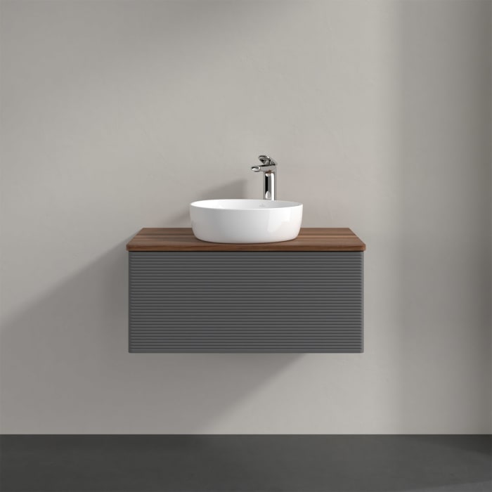 Villeroy & Boch Antao Waschbeckenunterschrank, 80 x 36 cm, 1 Auszug mit LED-Licht, Front mit Struktur, mit Hahnloch