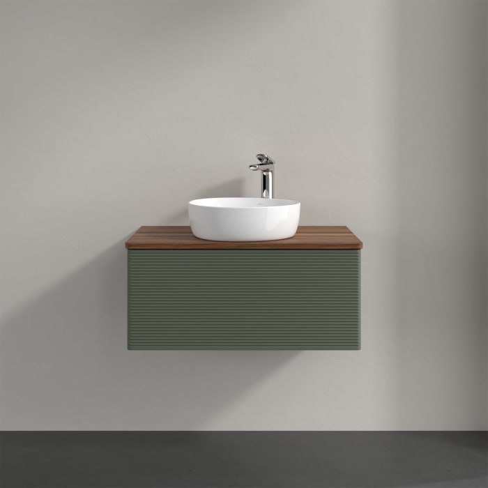 Villeroy & Boch Antao Waschbeckenunterschrank, 80 x 36 cm, 1 Auszug mit LED-Licht, Front mit Struktur, mit Hahnloch