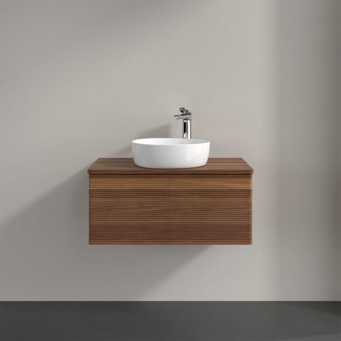 Villeroy & Boch Antao Waschbeckenunterschrank, 80 x 36 cm, 1 Auszug mit LED-Licht, Front mit Struktur, mit Hahnloch