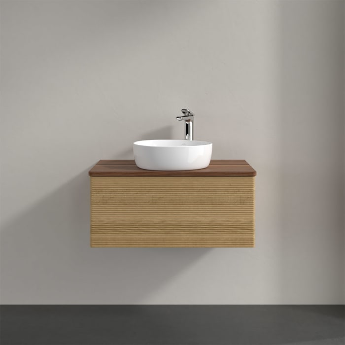 Villeroy & Boch Antao Waschbeckenunterschrank, 80 x 36 cm, 1 Auszug mit LED-Licht, Front mit Struktur, mit Hahnloch