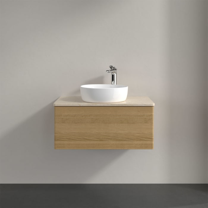 Villeroy & Boch Antao Waschbeckenunterschrank, 80 x 36 cm, 1 Auszug mit LED-Licht, Front mit Struktur, mit Hahnloch