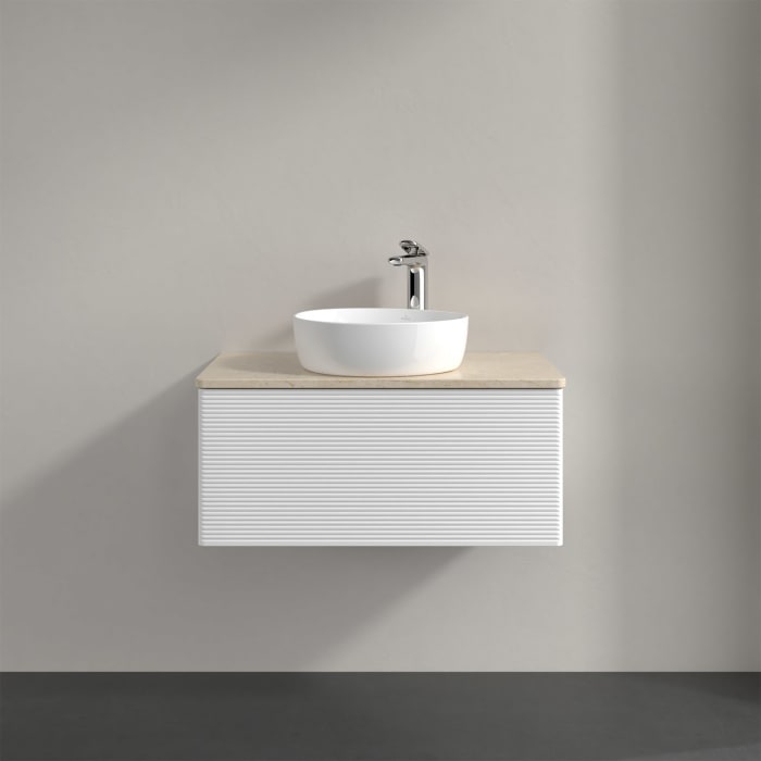 Villeroy & Boch Antao Waschbeckenunterschrank, 80 x 36 cm, 1 Auszug mit LED-Licht, Front mit Struktur, mit Hahnloch