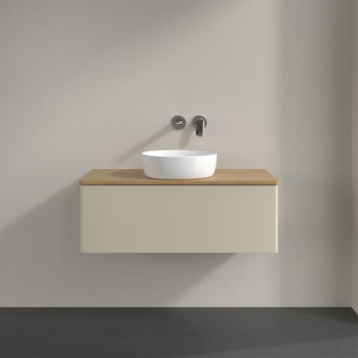 Villeroy & Boch Antao Waschbeckenunterschrank, 100 x 36 cm, 1 Auszug mit LED-Licht, Front ohne Struktur, ohne Hahnloch