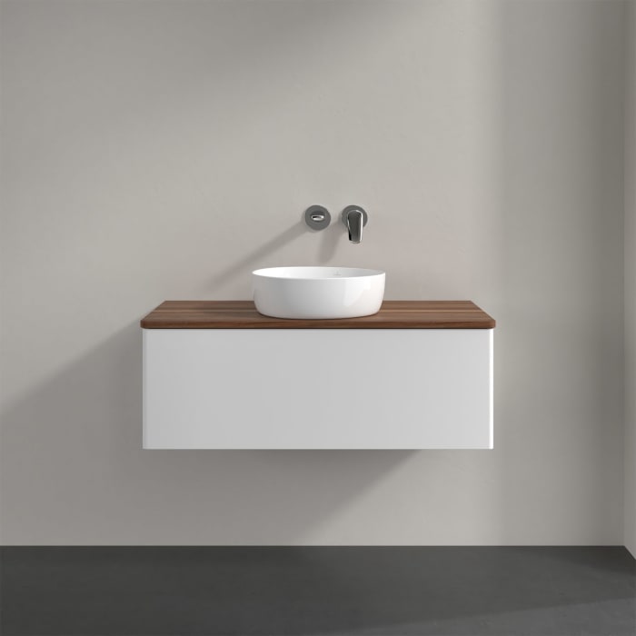 Villeroy & Boch Antao Waschbeckenunterschrank, 100 x 36 cm, 1 Auszug mit LED-Licht, Front ohne Struktur, ohne Hahnloch