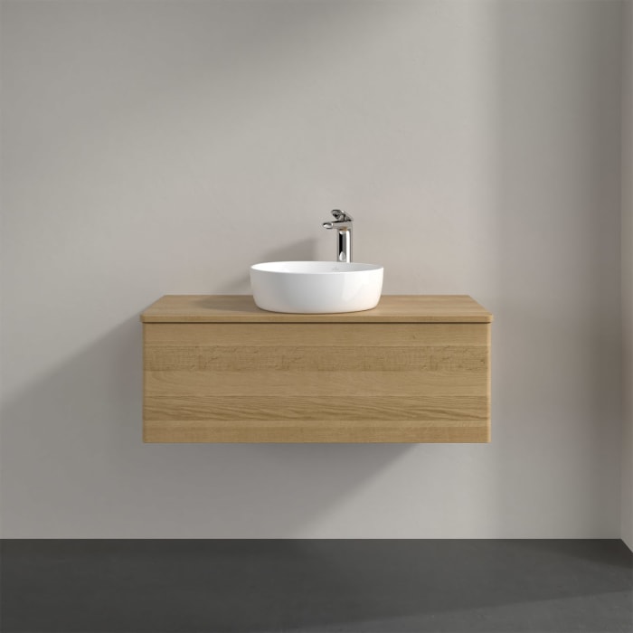 Villeroy & Boch Antao Waschbeckenunterschrank, 100 x 36 cm, 1 Auszug mit LED-Licht, Front ohne Struktur, mit Hahnloch