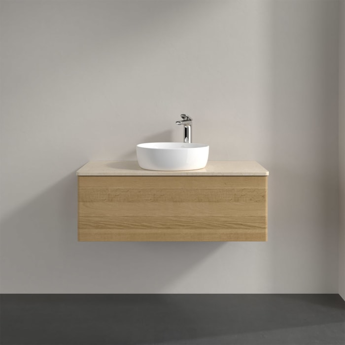 Villeroy & Boch Antao Waschbeckenunterschrank, 100 x 36 cm, 1 Auszug mit LED-Licht, Front ohne Struktur, mit Hahnloch