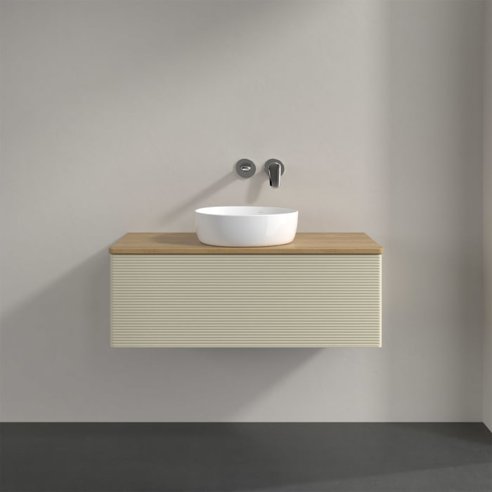 Villeroy & Boch Antao Waschbeckenunterschrank, 100 x 36 cm, 1 Auszug mit LED-Licht, Front mit Struktur, ohne Hahnloch