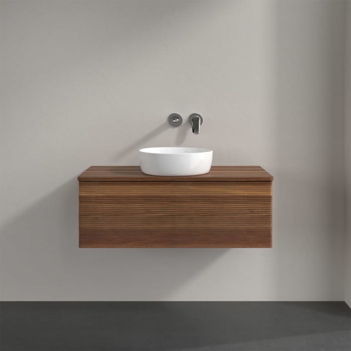 Villeroy & Boch Antao Waschbeckenunterschrank, 100 x 36 cm, 1 Auszug mit LED-Licht, Front mit Struktur, ohne Hahnloch