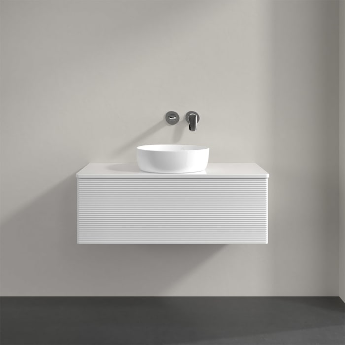 Villeroy & Boch Antao Waschbeckenunterschrank, 100 x 36 cm, 1 Auszug mit LED-Licht, Front mit Struktur, mit Hahnloch