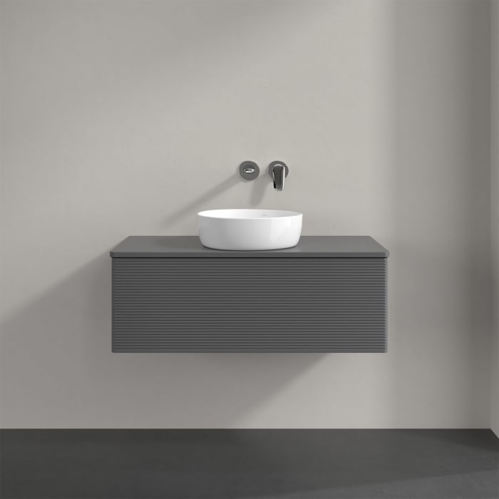 Villeroy & Boch Antao Waschbeckenunterschrank, 100 x 36 cm, 1 Auszug mit LED-Licht, Front mit Struktur, mit Hahnloch