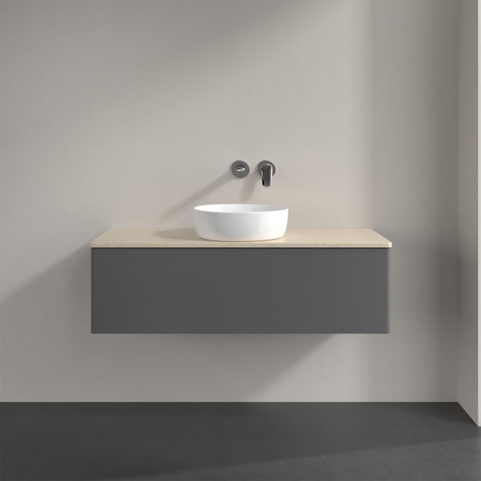 Villeroy & Boch Antao Waschbeckenunterschrank, 120 x 36 cm, 1 Auszug mit LED-Licht, Front ohne Struktur, ohne Hahnloch, für Waschtisch mittig
