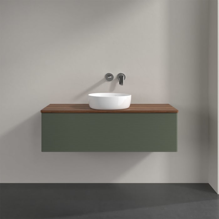 Villeroy & Boch Antao Waschbeckenunterschrank, 120 x 36 cm, 1 Auszug mit LED-Licht, Front mit Struktur, ohne Hahnloch, für Waschtisch mittig