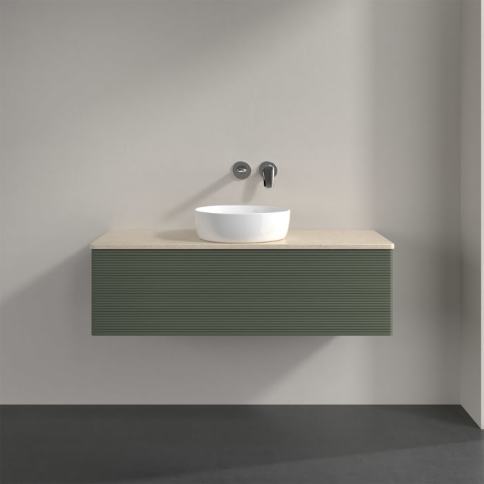 Villeroy & Boch Antao Waschbeckenunterschrank, 120 x 36 cm, 1 Auszug mit LED-Licht, Front mit Struktur, ohne Hahnloch, für Waschtisch mittig