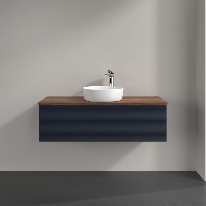 Villeroy & Boch Antao Waschbeckenunterschrank, 120 x 36 cm, 1 Auszug mit LED-Licht, Front mit Struktur, mit Hahnloch, für Waschtisch mittig