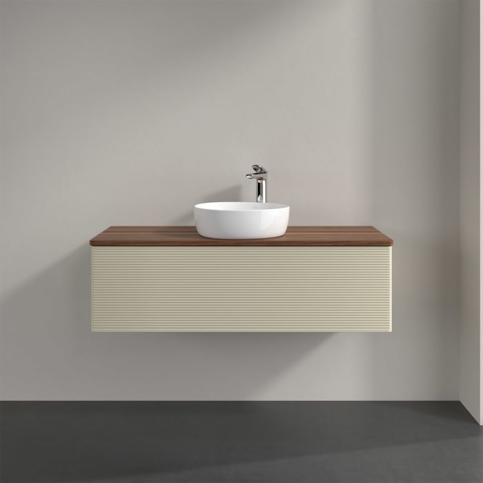 Villeroy & Boch Antao Waschbeckenunterschrank, 120 x 36 cm, 1 Auszug mit LED-Licht, Front mit Struktur, mit Hahnloch, für Waschtisch mittig