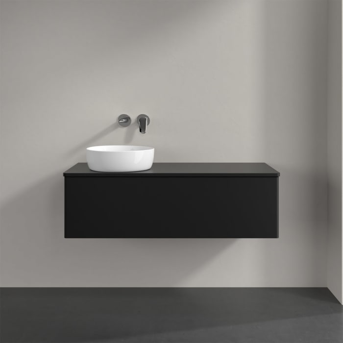 Villeroy & Boch Antao Waschbeckenunterschrank, 120 x 36 cm, 1 Auszug mit LED-Licht, Front ohne Struktur, ohne Hahnloch, für Waschtisch links