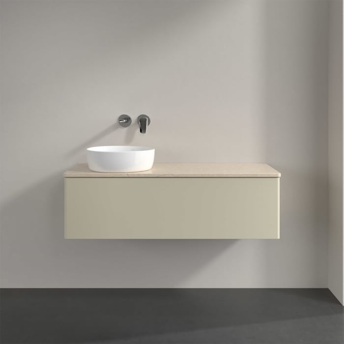 Villeroy & Boch Antao Waschbeckenunterschrank, 120 x 36 cm, 1 Auszug mit LED-Licht, Front ohne Struktur, ohne Hahnloch, für Waschtisch links