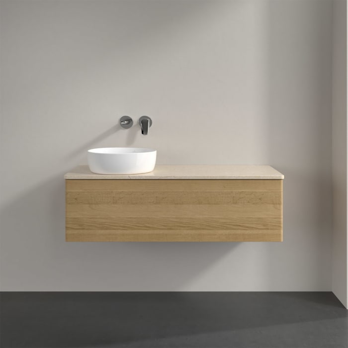 Villeroy & Boch Antao Waschbeckenunterschrank, 120 x 36 cm, 1 Auszug mit LED-Licht, Front ohne Struktur, ohne Hahnloch, für Waschtisch links