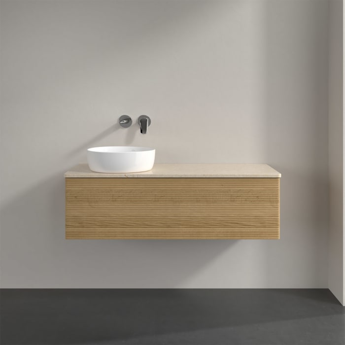 Villeroy & Boch Antao Waschbeckenunterschrank, 120 x 36 cm, 1 Auszug mit LED-Licht, Front mit Struktur, ohne Hahnloch, für Waschtisch links