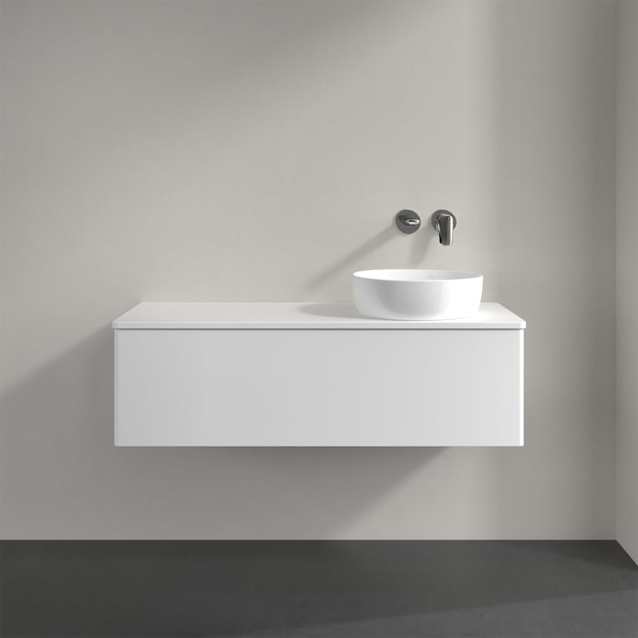 Villeroy & Boch Antao Waschbeckenunterschrank, 120 x 36 cm, 1 Auszug mit LED-Licht, Front ohne Struktur, ohne Hahnloch, für Waschtisch rechts