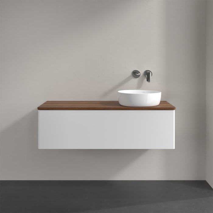 Villeroy & Boch Antao Waschbeckenunterschrank, 120 x 36 cm, 1 Auszug mit LED-Licht, Front ohne Struktur, ohne Hahnloch, für Waschtisch rechts