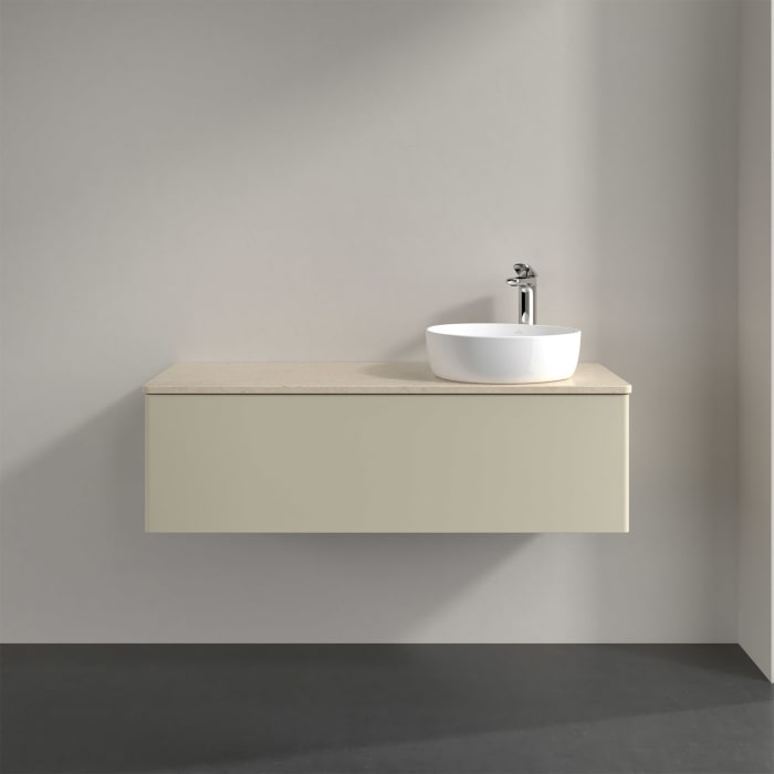 Villeroy & Boch Antao Waschbeckenunterschrank, 120 x 36 cm, 1 Auszug mit LED-Licht, Front ohne Struktur, mit Hahnloch, für Waschtisch rechts