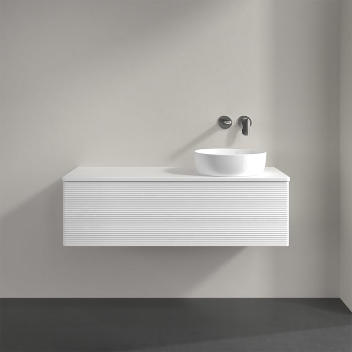 Villeroy & Boch Antao Waschbeckenunterschrank, 120 x 36 cm, 1 Auszug mit LED-Licht, Front mit Struktur, ohne Hahnloch, für Waschtisch rechts