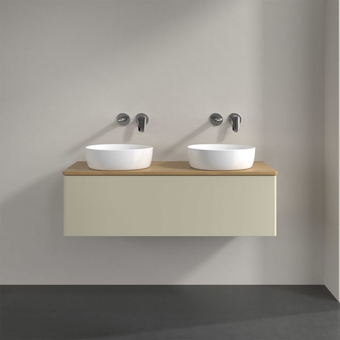 Villeroy & Boch Antao Waschbeckenunterschrank, 120 x 36 cm, 1 Auszug mit LED-Licht, Front ohne Struktur, ohne Hahnloch, für Waschtisch links und recht