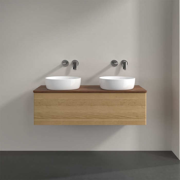 Villeroy & Boch Antao Waschbeckenunterschrank, 120 x 36 cm, 1 Auszug mit LED-Licht, Front ohne Struktur, ohne Hahnloch, für Waschtisch links und recht