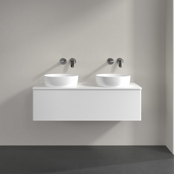 Villeroy & Boch Antao Waschbeckenunterschrank, 120 x 36 cm, 1 Auszug mit LED-Licht, Front mit Struktur, ohne Hahnloch, für Waschtisch links und rechts