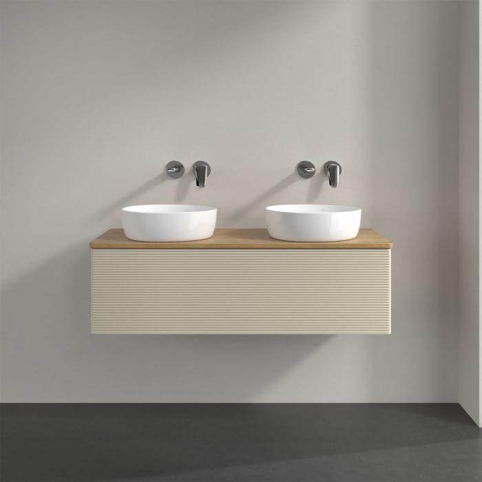 Villeroy & Boch Antao Waschbeckenunterschrank, 120 x 36 cm, 1 Auszug mit LED-Licht, Front mit Struktur, ohne Hahnloch, für Waschtisch links und rechts