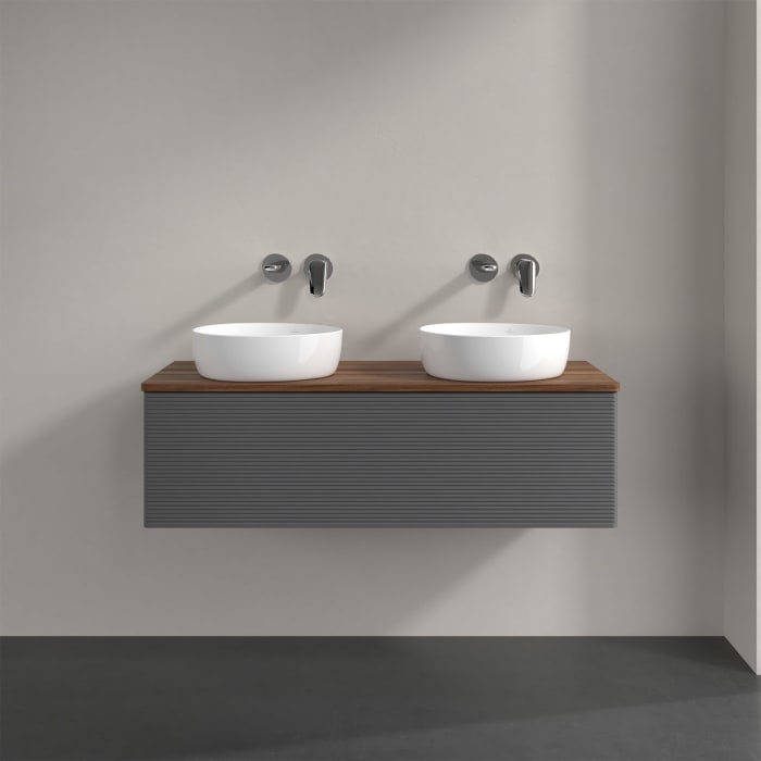 Villeroy & Boch Antao Waschbeckenunterschrank, 120 x 36 cm, 1 Auszug mit LED-Licht, Front mit Struktur, ohne Hahnloch, für Waschtisch links und rechts