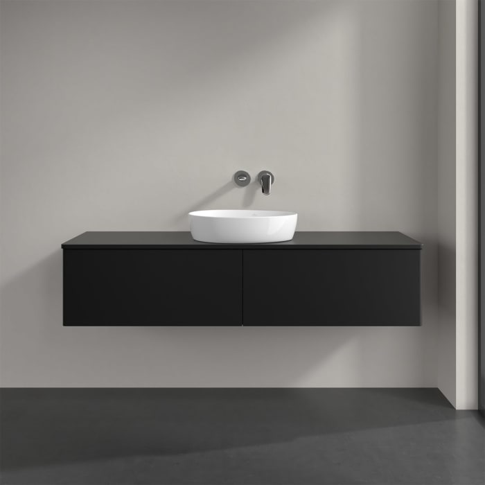 Villeroy & Boch Antao Waschbeckenunterschrank, 160 x 36 cm, 2 Auszüge mit LED-Licht, Front ohne Struktur, ohne Hahnloch, für Waschtisch mittig