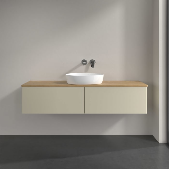 Villeroy & Boch Antao Waschbeckenunterschrank, 160 x 36 cm, 2 Auszüge mit LED-Licht, Front ohne Struktur, ohne Hahnloch, für Waschtisch mittig