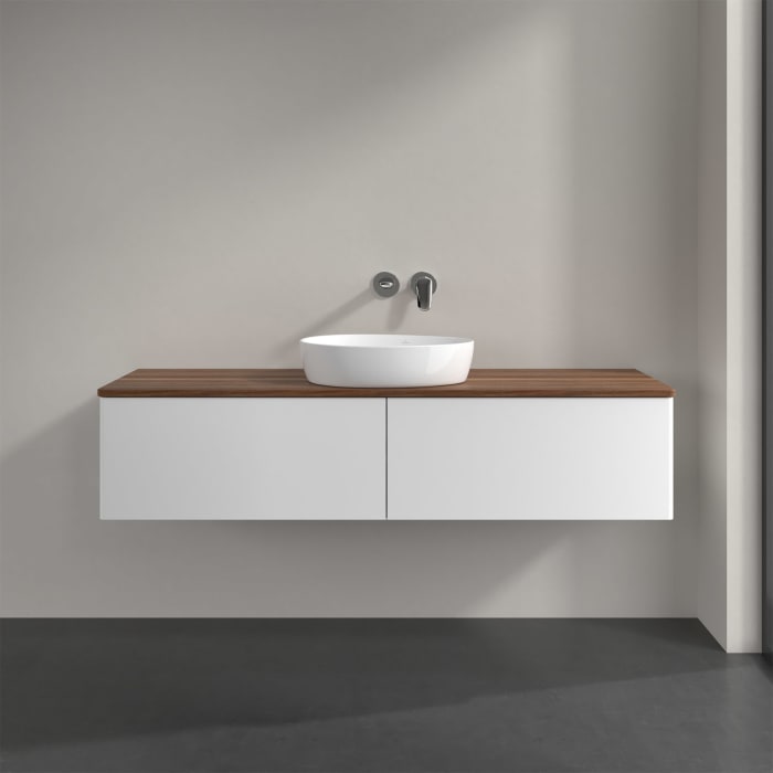Villeroy & Boch Antao Waschbeckenunterschrank, 160 x 36 cm, 2 Auszüge mit LED-Licht, Front ohne Struktur, ohne Hahnloch, für Waschtisch mittig