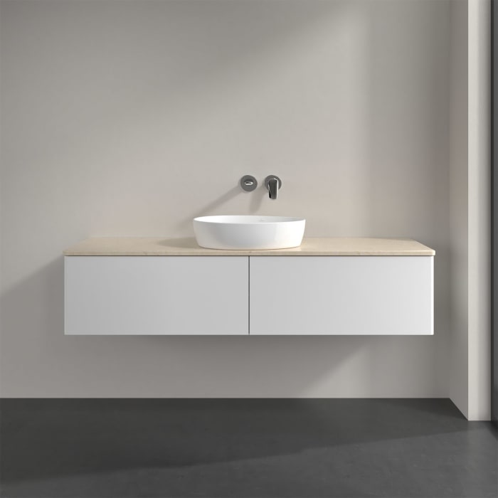 Villeroy & Boch Antao Waschbeckenunterschrank, 160 x 36 cm, 2 Auszüge mit LED-Licht, Front ohne Struktur, ohne Hahnloch, für Waschtisch mittig