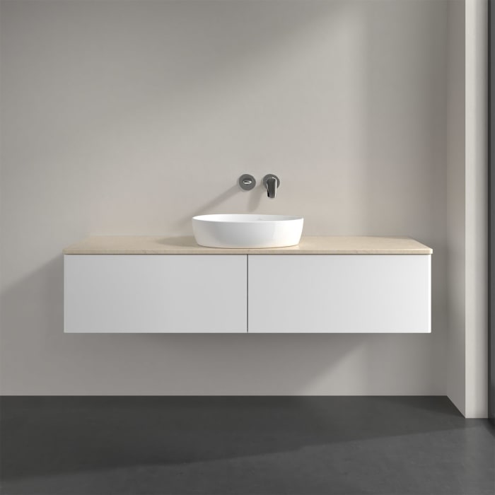 Villeroy & Boch Antao Waschbeckenunterschrank, 160 x 36 cm, 2 Auszüge mit LED-Licht, Front ohne Struktur, ohne Hahnloch, für Waschtisch mittig