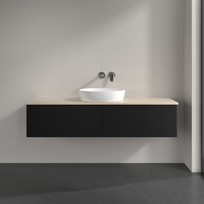 Villeroy & Boch Antao Waschbeckenunterschrank, 160 x 36 cm, 2 Auszüge mit LED-Licht, Front ohne Struktur, ohne Hahnloch, für Waschtisch mittig