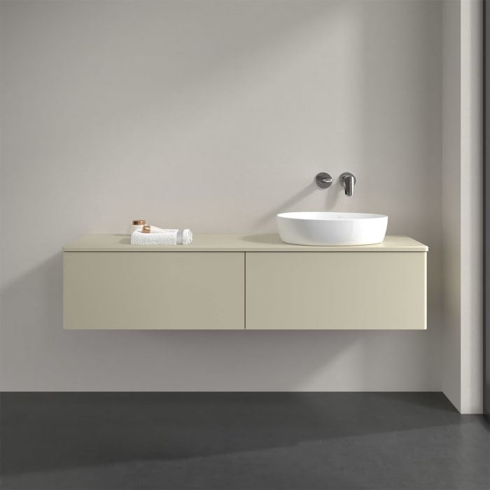 Villeroy & Boch Antao Waschbeckenunterschrank, 160 x 36 cm, 2 Auszüge mit LED-Licht, Front ohne Struktur, ohne Hahnloch, für Waschtisch rechts