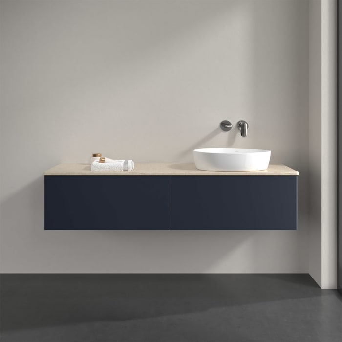 Villeroy & Boch Antao Waschbeckenunterschrank, 160 x 36 cm, 2 Auszüge mit LED-Licht, Front ohne Struktur, ohne Hahnloch, für Waschtisch rechts